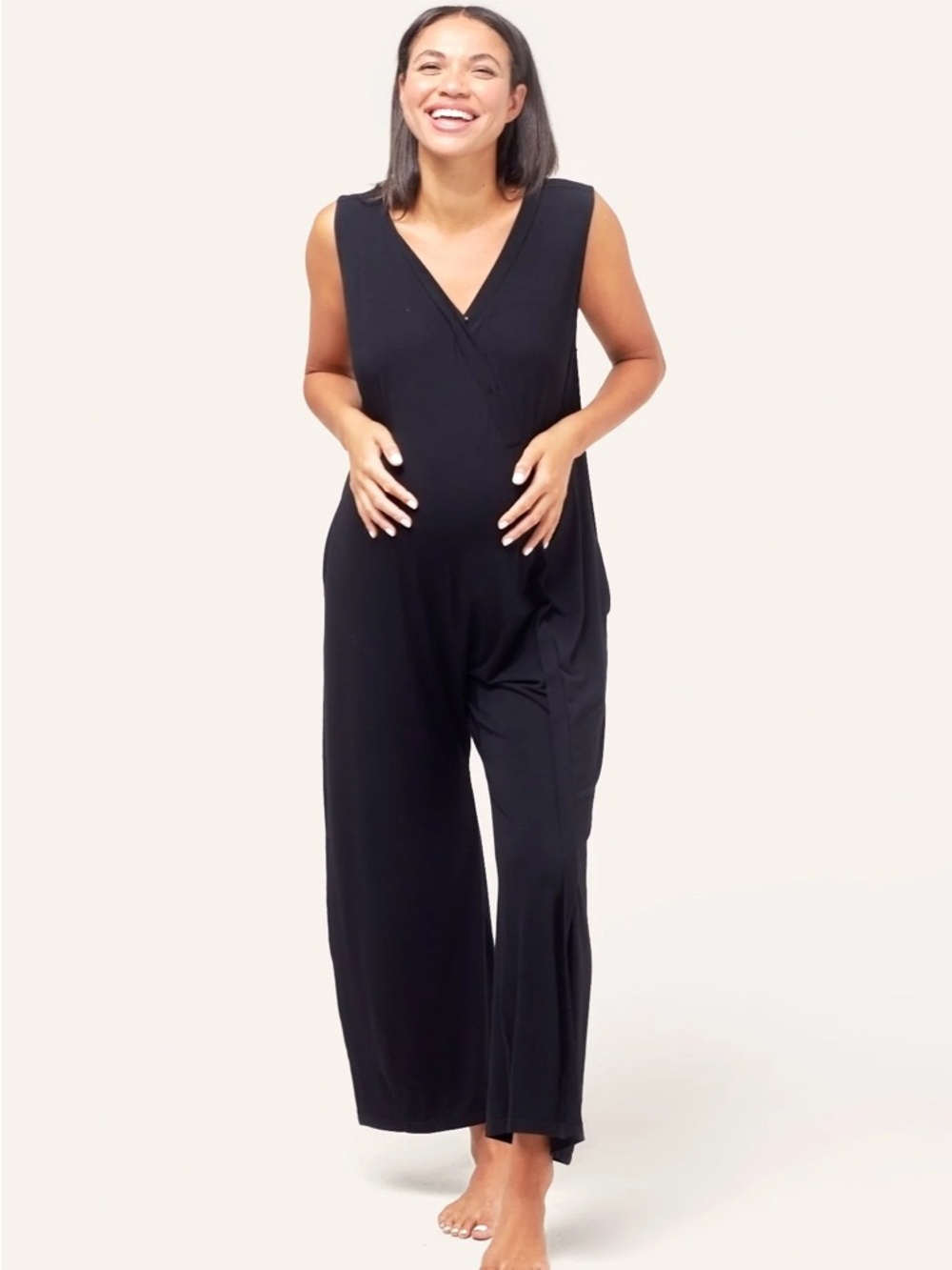 NOM Everyday Maternity Black Sleeveless Jumpsuit - S